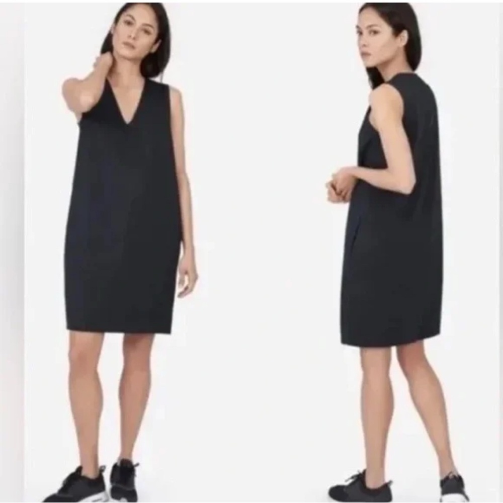 Everlane Japanese GoWeave Sleeveless Cocoon Dress Black V-Neck Women’s 14 Large